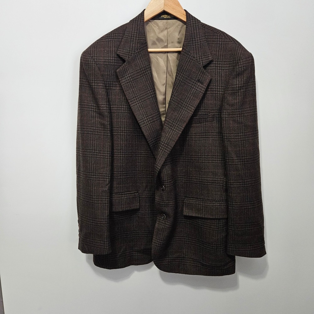 Vintage Ivy Style Brown Glen Plaid Wool Blazer Sport Coat 42R 70s Wool Professor